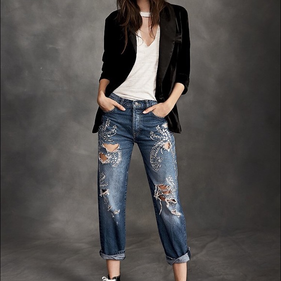 embellished distressed jeans